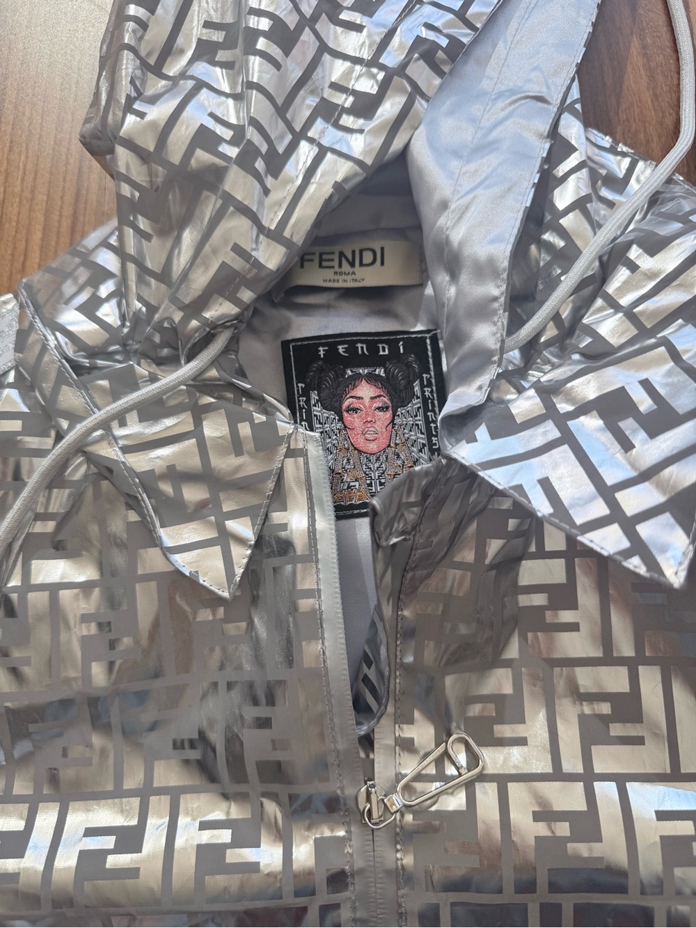 Fendi nicki Minaj collaboration silver windbreaker one size